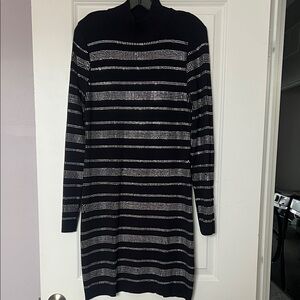 Elegant Black and White Knit Striped Dress